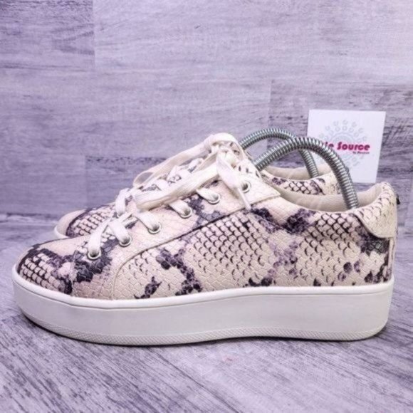 Steve Madden Bertie Snake Print Platform Sneaker Cream Black Women's sz 9.5 - Picture 3 of 8